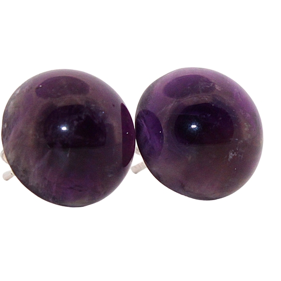 12mm Round Amethyst Silver Stud Earrings 12RSSE12 - Picture 3 of 4
